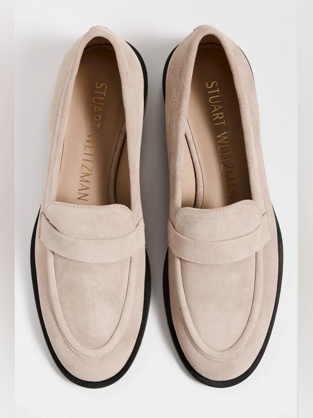 NEW Stuart Weitzman Palmer Sleek Loafers 6.5B Sabbia Beige Suede Leather Spain‎